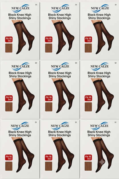 Women's 15 Denier Sheer Knee High Socks - Black (9-Pair Multipack)