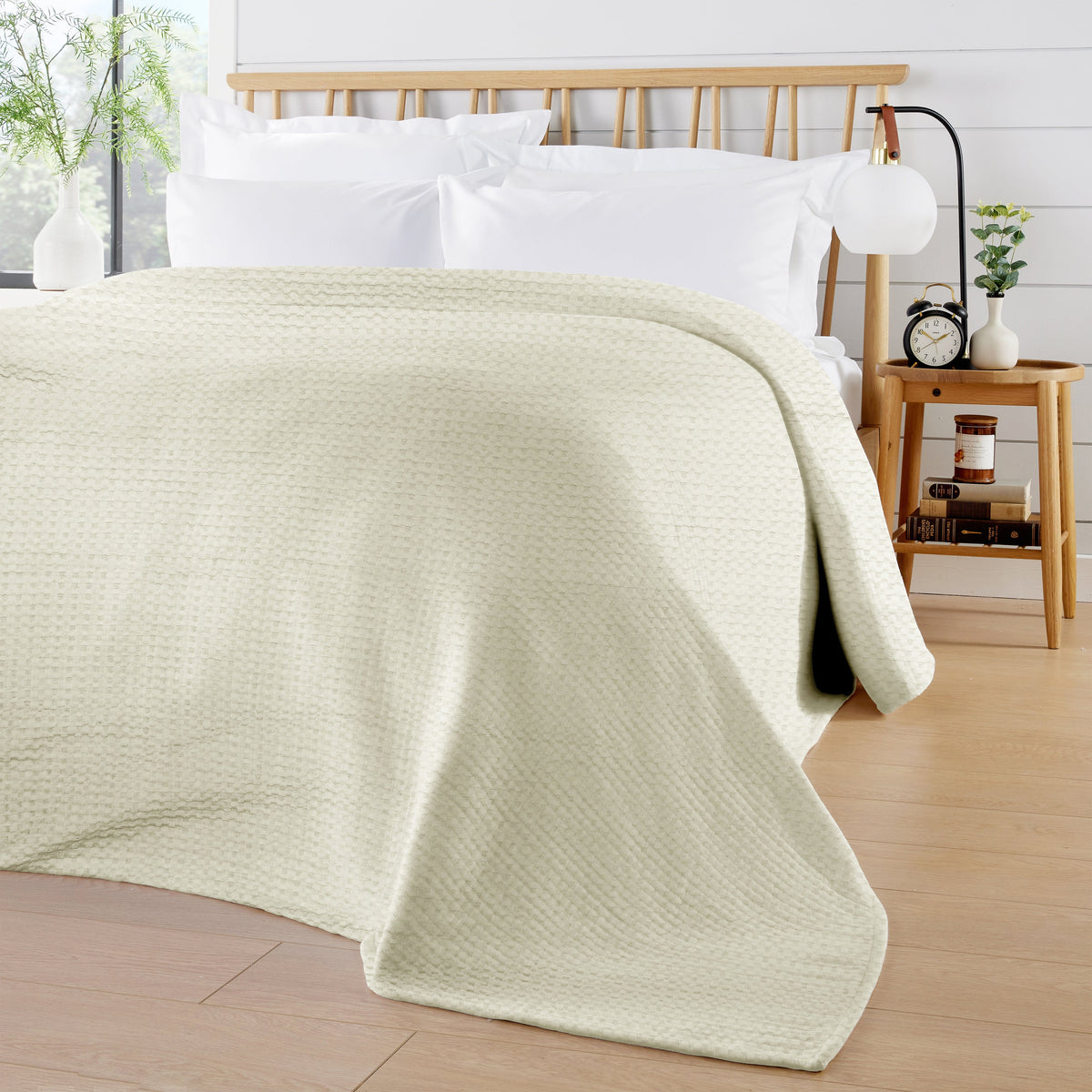 Natural Checked Cotton Throw, 180 × 250 cm