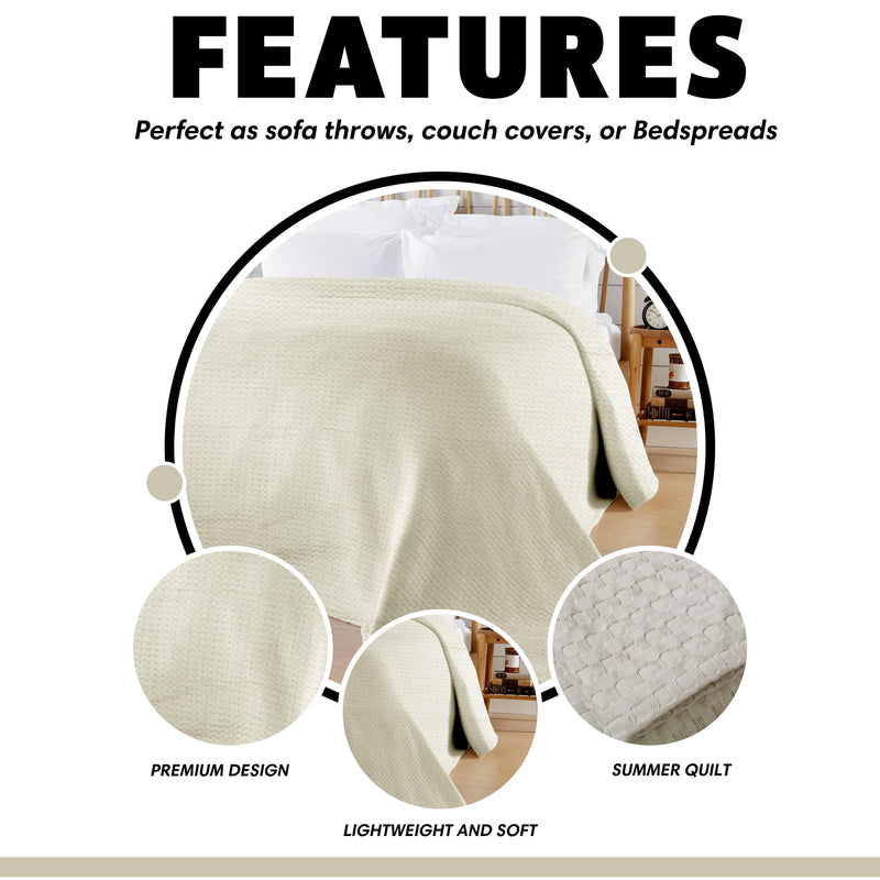Natural Checked Cotton Throw, 180 × 250 cm